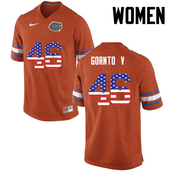 Florida Gators Women #46 Harry Gornto V College Football Jersey USA Flag Fashion Orange